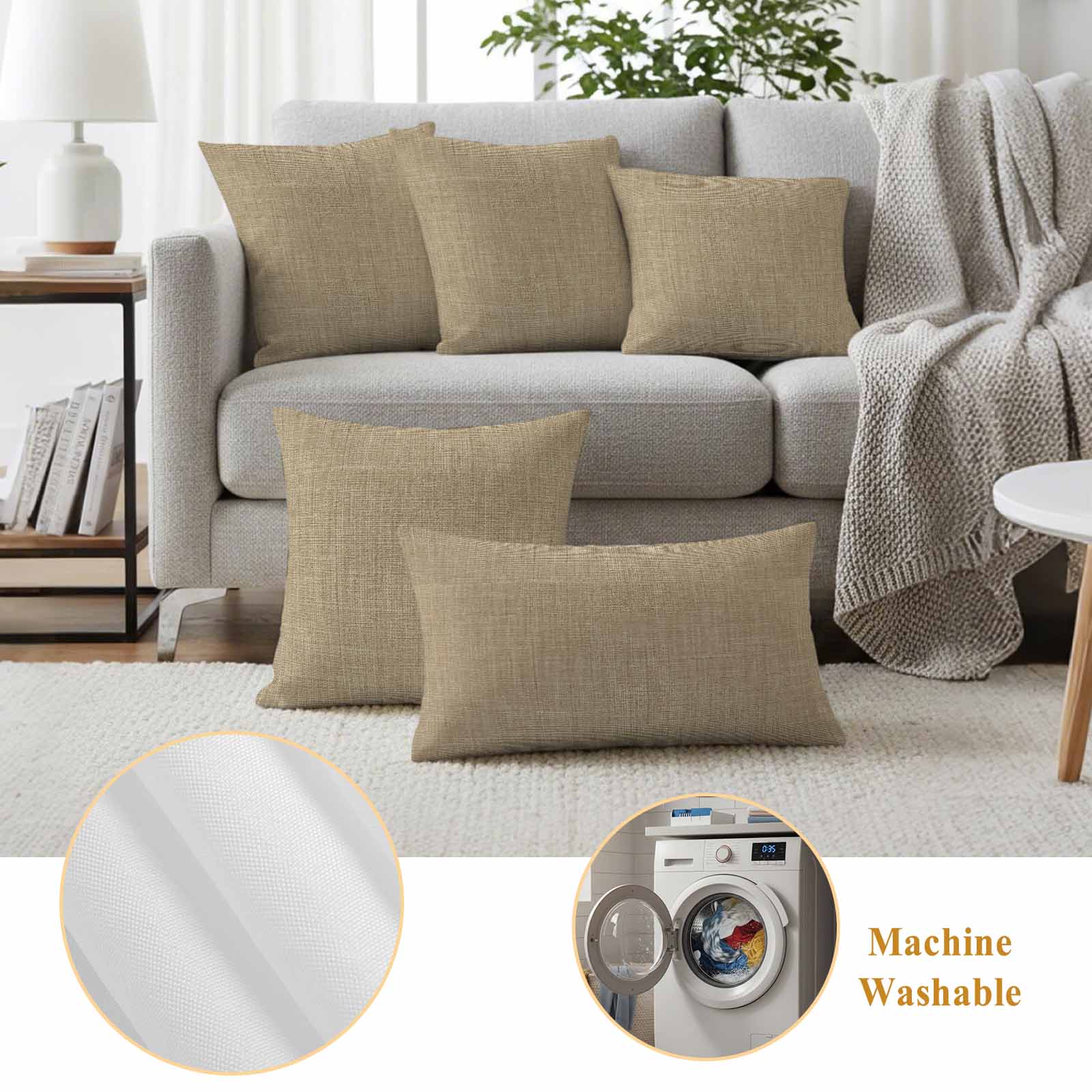 Brown Farmhouse Outdoor Waterproof Pillow Covers, Vintage Country Monochrome Textured Decorative Square Throw Pillowcase Sofa Cushion Sham for Patio/Couch/Chair, 26"x26" 2 Pack