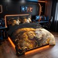 thumbnail image 2 of Manfei Woodland Animals Twin Bedding, Romantic Couple Lion Bedding Comforter Set, Black Brown, Black Reversible, 7 Pieces, 2 of 6