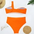 thumbnail image 5 of Plus size Swimsuits Women's Solid Color One Shoulder Split Two Piece Swimsuit Orange 4(S), 5 of 9