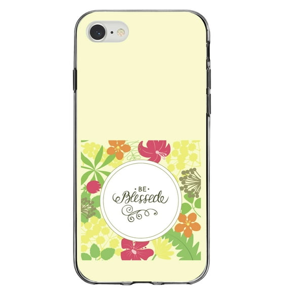 DistinctInk Clear Shockproof Hybrid Case for iPhone 7 8 SE (2020 Model) 4.7" Screen TPU Bumper Acrylic Back Tempered Glass Screen Protector - Be Blessed - Floral Pattern Yellow