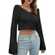 thumbnail image 1 of Jersey corto de mujer con cuello en V y manga larga, jerséis informales Abanopi Camiseta de manga corta, 1 of 7