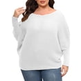 thumbnail image 2 of Babysbule Plus Size Womens Sweaters New Arrivals Women Large Solid Round Neck Sweater Off Shoulder Loose Fashion Knit Women's Fashion, 2 of 6
