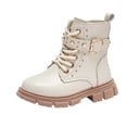 thumbnail image 2 of Babcutegg Girls Short Leather Boots Lace Up Adjustable Strap Low Heel Round Toe Shoes Fall Winter Casual Martin Boots Beige Size 10.5 Little Kid, 2 of 8