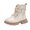 Beige, variant on Girls Lace Up Riding Boots Mid Calf Boots PU Leather Side Zipper Punk Goth Boot Non Slip Girls White Booties