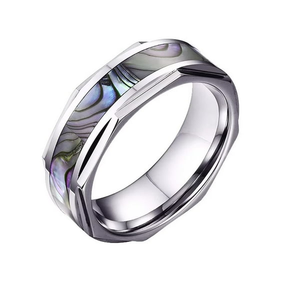 PAMTIER Men's 8MM Tungsten Steel Wedding Ring Inlaid Abalone Shell Beveled Irregular Edge Fashion Comfort Fit Size 10
