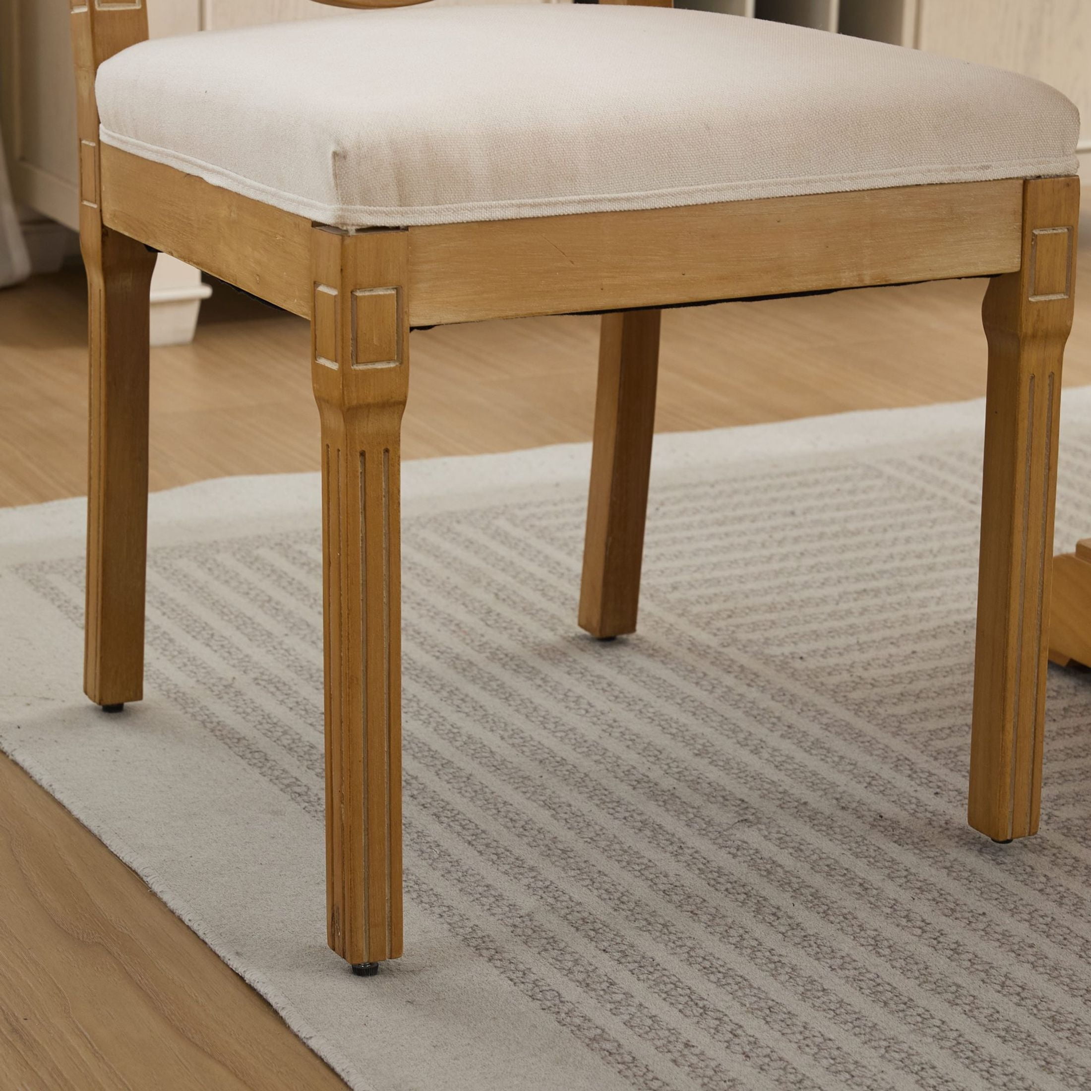 Noble House Set of 2 Rattan-Back Dining Chairs, Linen Seat, Solid Wood Frame, Beige