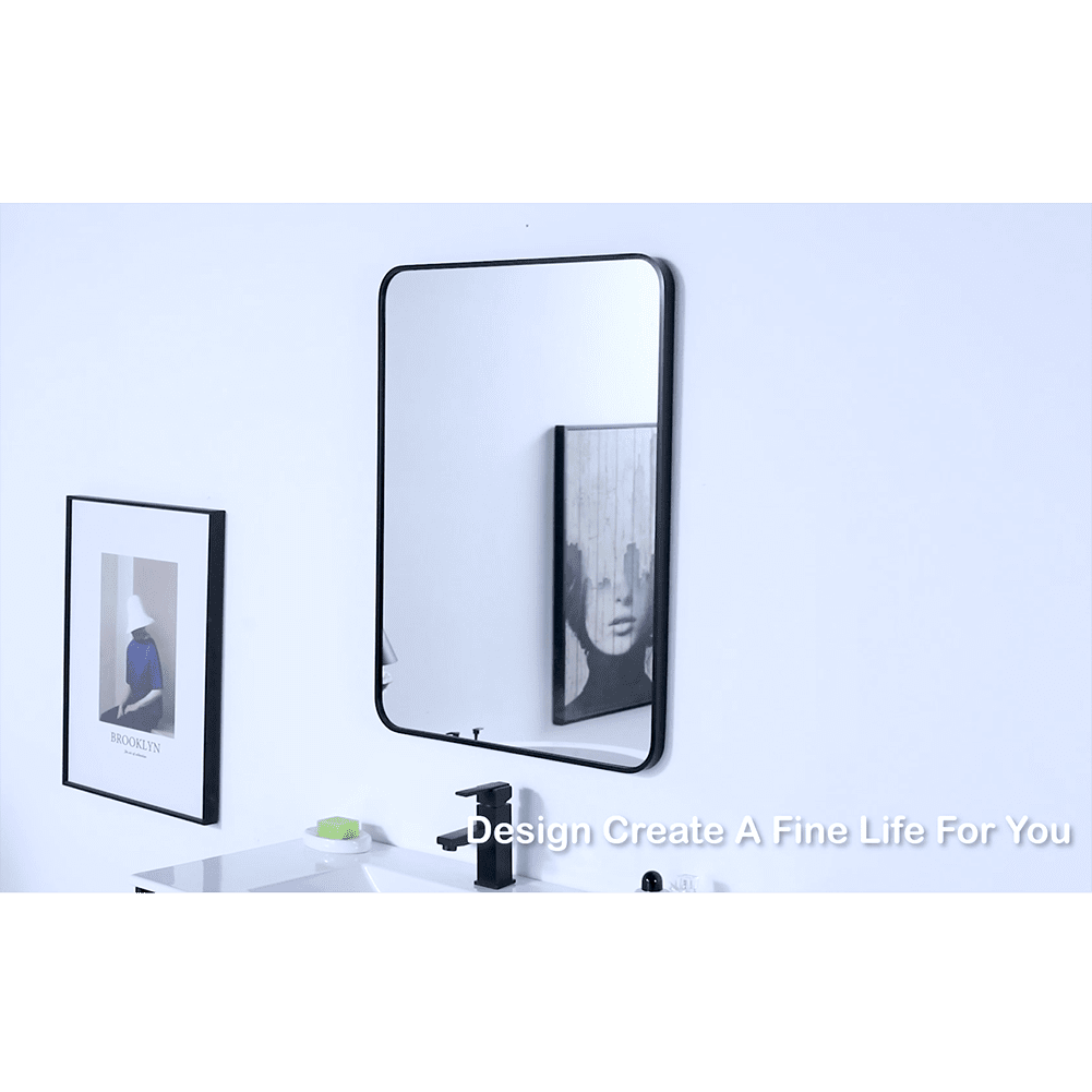 Kepooman 24" Rectangle Wall Mirror with Metal Frame, Modern Decor for Entryways, Washrooms, Living Rooms Inch, Black