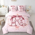 thumbnail image 3 of Castle Fairy Letter Personalized 7 Pieces Bedding Comforter Set,Bowknot Flower Full Bedding Set Lightweight,Pink Red Fitted Sheet Flat Sheet,Lightweight Initial Room Decoration, 3 of 7