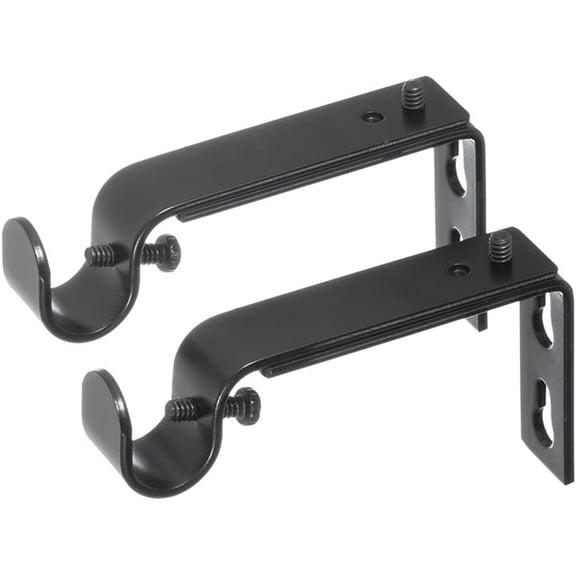 Adjustable Brackets for Curtain Rods - for 1/2 or 5/8 Inch Rods. Set of 2 - Black
