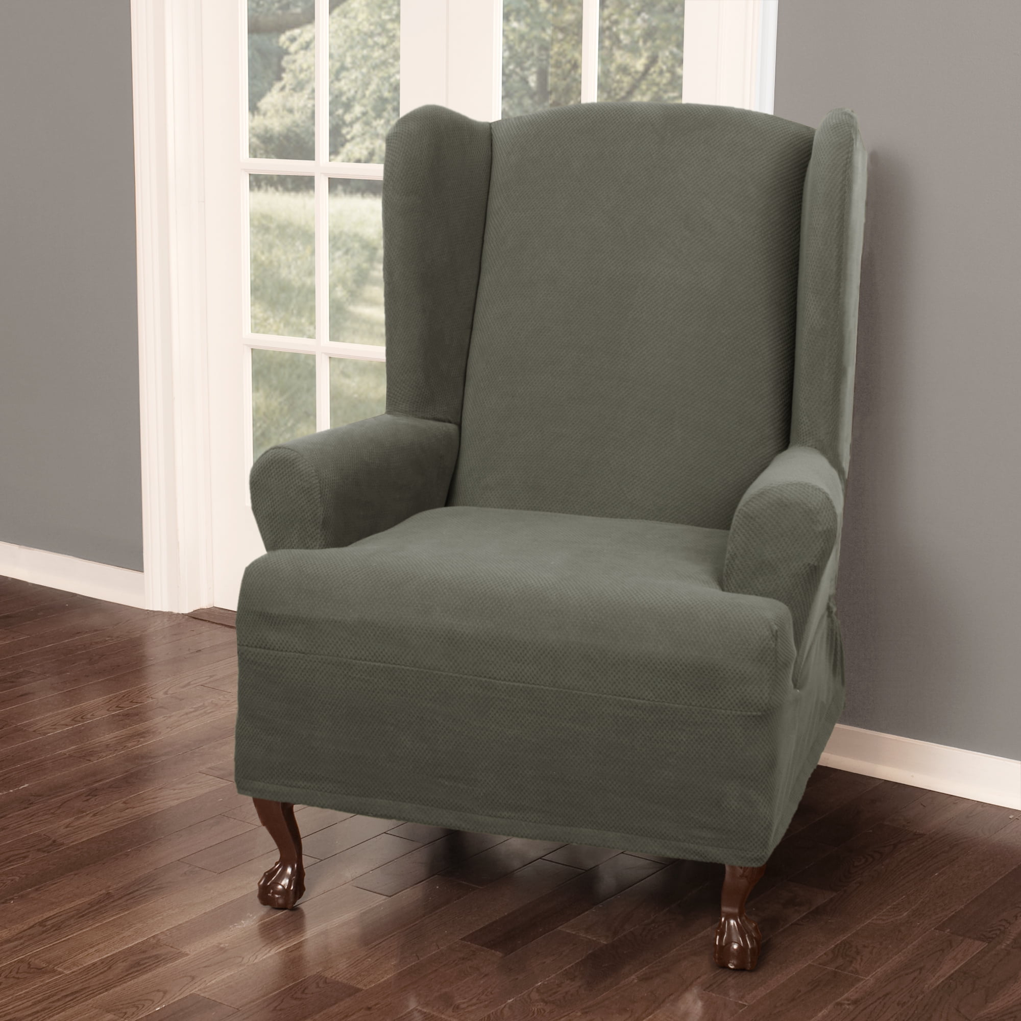 New MAYTEX Pixel Ultra Soft Stretch 1 Piece Wing Back Arm Chair Furniture Cov..