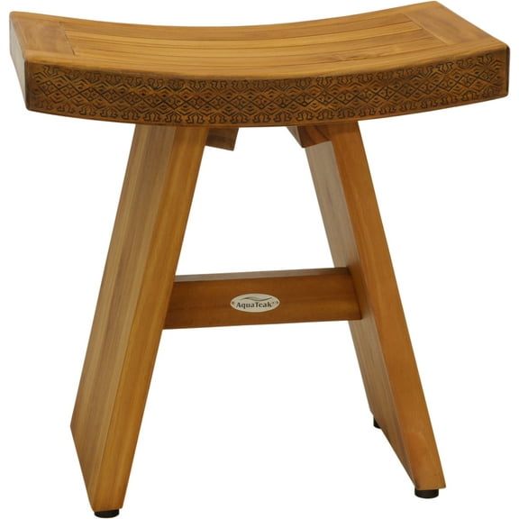 AquaTeak 18" Asia® Artisan Teak Shower Bench with Carved Pattern on Seat-Front