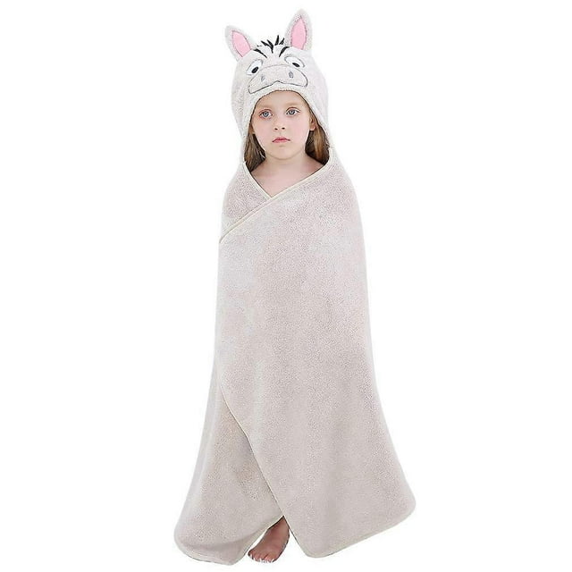 Cartoon Hooded Baby Towel Unisex, Premium Soft Swimming Bathrobe Large Washcloth 31.5" X 53", Fits 0-9T - Zebra