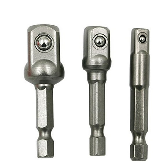 TFixol 3pcs Chrome Vanadium Steel Socket Adapter Wrench Hex Shank to 1/4" 3/8" 1/2" Extension Drill Bits Bar Hex Bit Set Power Tools