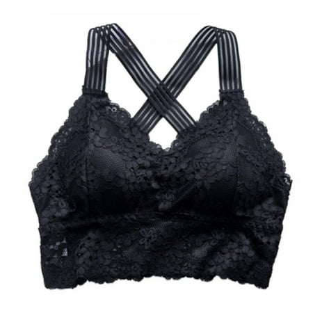 

Women s Sexy Strappy Crisscross Back Solid Color Lace Bralette Padded Bandeau Bra