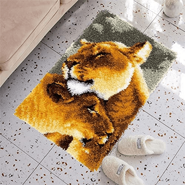 Cartoon Animals DIY Rug Crochet Yarn Kits Latch Hook Kits Rug Making Crafts  Unfinished 3D Carpet Tapestry Kits Gift for Friend Home Decor,A 