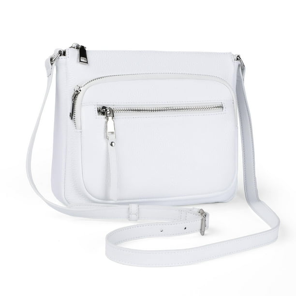 Bandolera befen de piel auténtica para mujer, color blanco