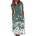 thumbnail image 1 of FASHIONWT Women Vintage Easter Printed Short Sleeve Crewneck Midi Pockets Dress, 1 of 4