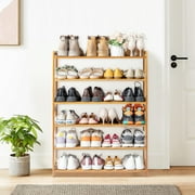 Ktaxon 6 Tiers Bamboo Shoe Storage Rack Sturdy Shoe Shelf Shoe Stand Closet Organizer, 18-24 Pairs, Wood Color