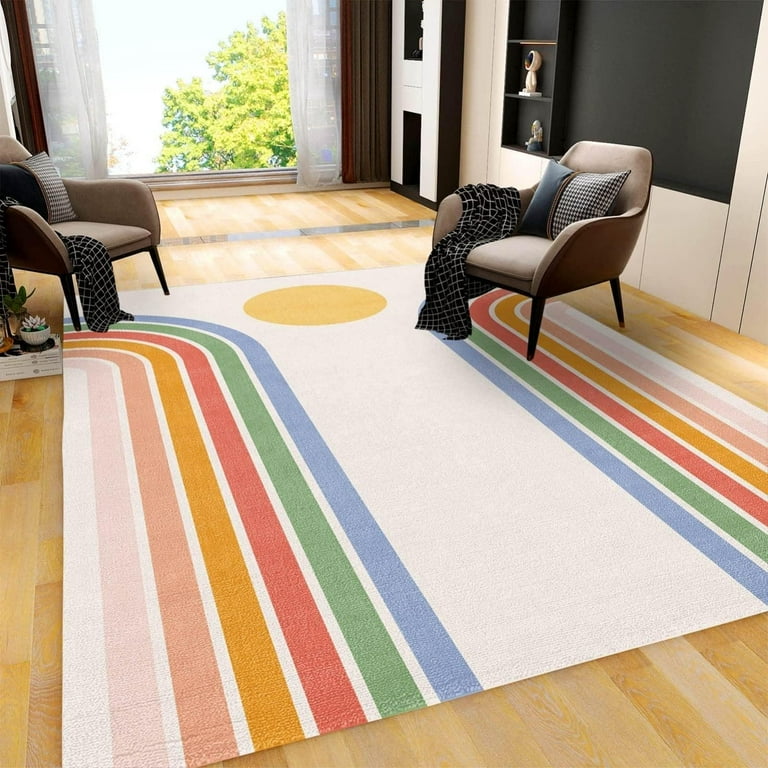 Boho Rainbow Kids Rugs, Modern Minimalist Sun Nursery Classroom