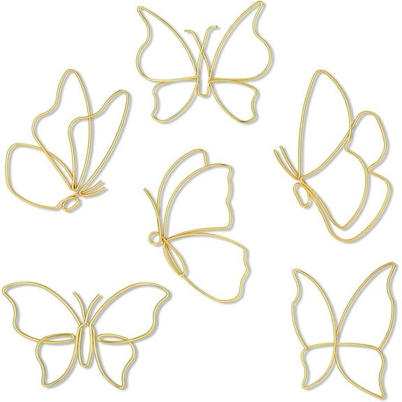 6 Pieces Metal Butterfly Wall Decor Metal Wall Art Heart Hanging Decorations Wire Flowers Decals Decor for Kitchen Bathroom Indoor Outdoor Wedding Birthday Party(Classic,Gold)