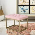 thumbnail image 3 of Velvet Shoe Changing Stool, Upholstered Footrest Ottoman with Golden Metal Base, Square Vanity Chair Tufted Footrest, Modern Sofa Stool Rest Stool for Clothes Shop, Living Room, Bedroom, Pink, 3 of 7