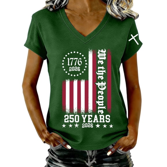 Womens Shirts Summer 250Th Anniversary Usa for Women 17762026 Patriotic American Flag V Neck T July 4Th Graphic Tee 250 Anniversary Usa Shirt Women Black L