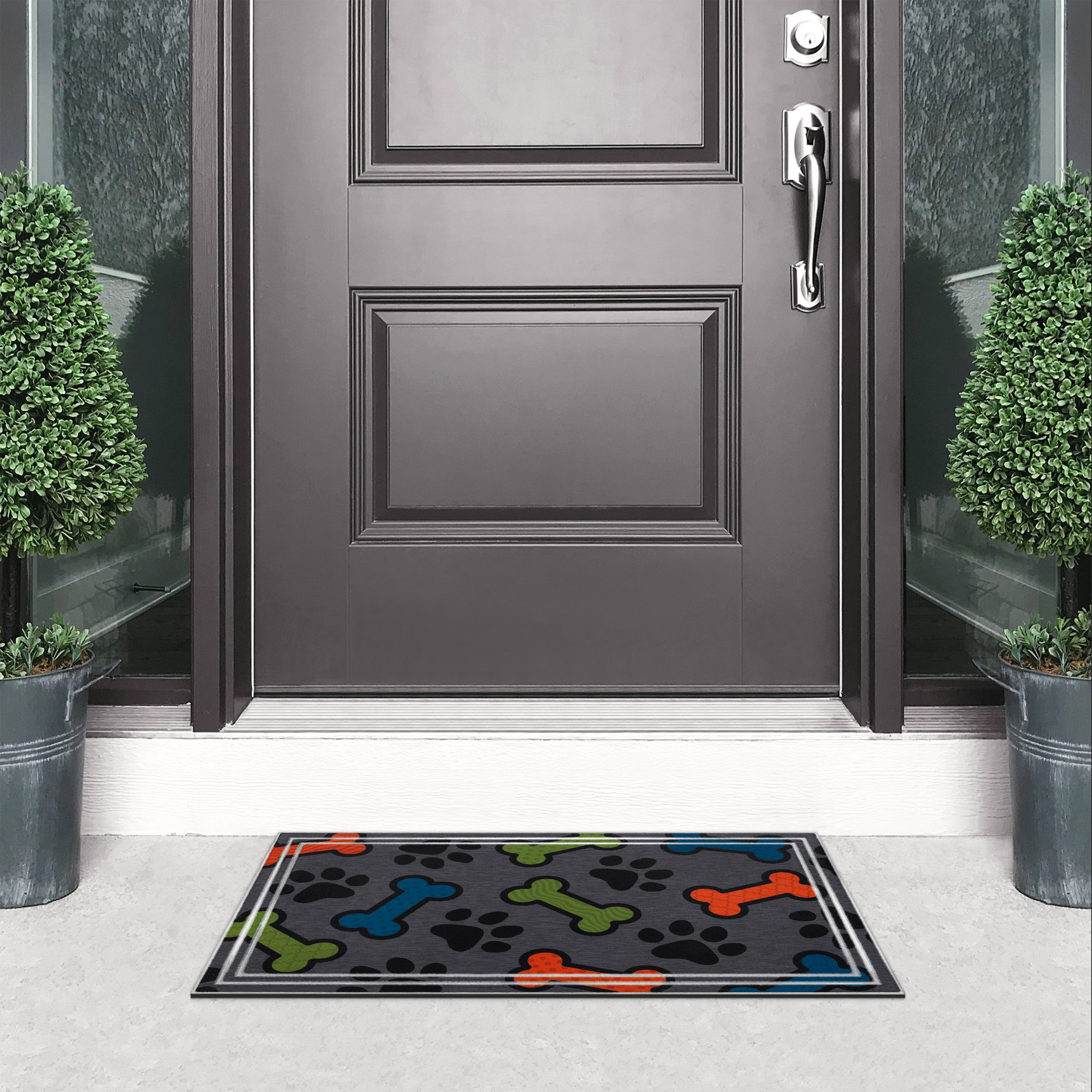 (2 pack) Mainstays Fashionables Deluxe Paw Prints and Bones Doormat, 18"x30"