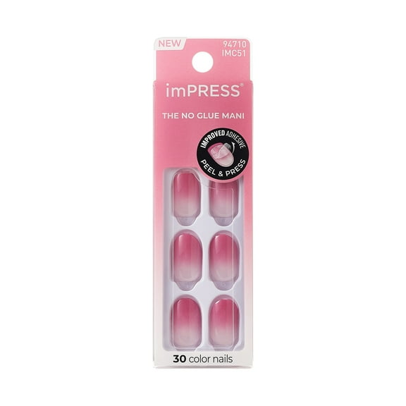 KISS imPRESS  Press on Nails, Dancing Alone, Pink, Short Oval, 30 Count