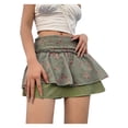 thumbnail image 3 of Douhoow Women Mini Skirt Double Layer Ruffles Pleated Skirts Vintage Floral High Waist Skirt, 3 of 9