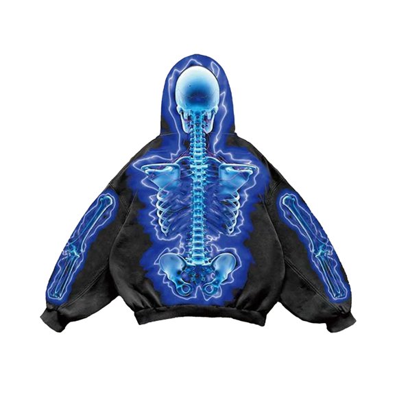 Unisex Halloween Y2K Vintage Skeleton 3D Print Hoodie Long Sleeve Loose Casual Pullover Hooded Sweatshirt