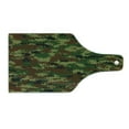 thumbnail image 2 of Camo Cutting Board, Grunge Graphic Camouflage Summer Theme Armed Forces Uniform Inspired Dark, Tempered Glass Cutting and Serving Board, Wine Bottle Shape, Green Pale Green Brown, by Ambesonne, 2 of 5