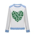 thumbnail image 5 of BLVB St Patricks Day Sweatshirt Women Shamrock Waffle Sweatshirts Denim Patchwork Clover Graphic Pullover Tops, 5 of 5