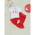 thumbnail image 2 of Gureui Newborn Infant Baby Girls Fashion Outfits Letters Print Short Sleeve Tops + Flare Pants Casual Valentine's Day 2Pcs Set, 2 of 8