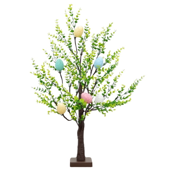 Nearly Natural Pre-Lit Artificial Easter Egg Twig Tree with Greens - 2' - Warm White LED Lights
