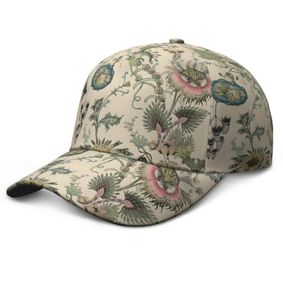 Botanical Garden Print Baseball Cap – Floral Vintage Dad Hat with Watercolor Artistic Flower Pattern, Romantic Rustic Country Bloom, Comfortable Snapback