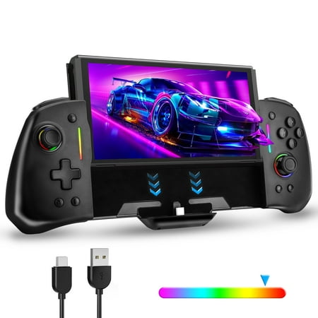 TSV Wireless Switch Pro Controller Replacement Fit for Nintendo Switch, RGB One-Piece Joypad for Joy-Con, Handheld Ergonomic Switch Grip Remote with 6-Axis Gyro, Dual Motor Vibration, Turbo
