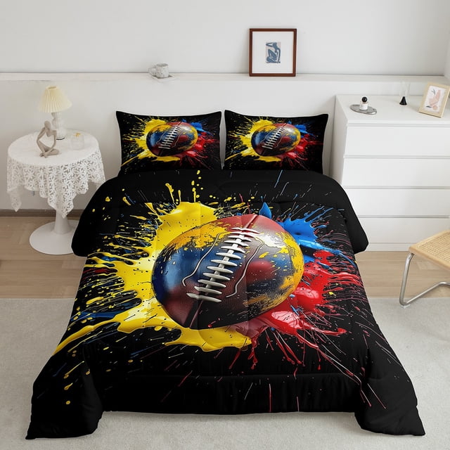 Erosebridal Rugby Comforter Sets Toddler Size, Football Player Comforters & Duvets, Sports Game Decor, Reversible