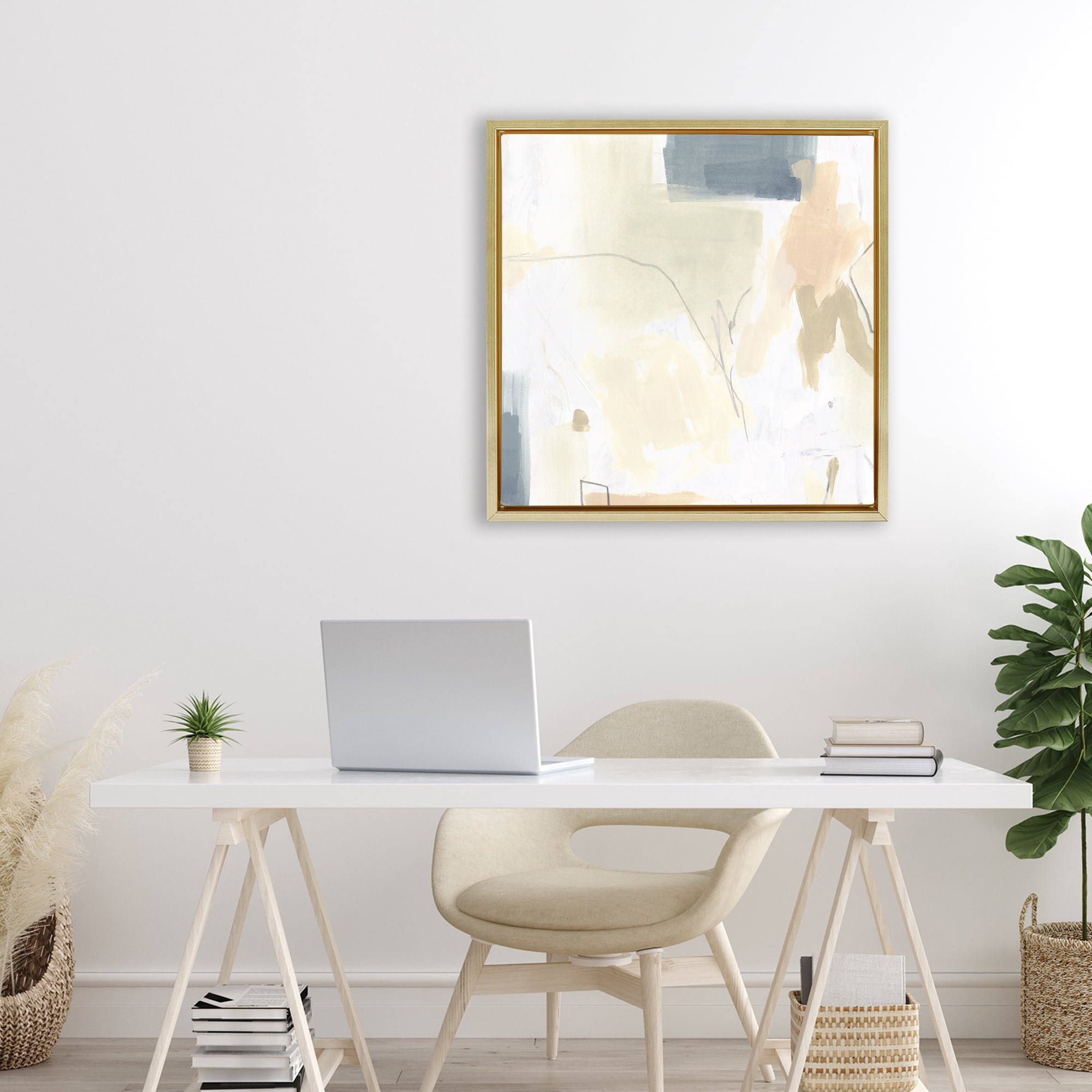 Stupell Industries Plaster Line Abstract Gold Framed Floater Canvas Wall Art, design by June Erica Vess