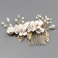 thumbnail image 4 of 4PCS Bridal Flower Wedding Hair Pins Crystal Pearl Hair Clips Headpiece Gold Wedding Hair Accessories Jewelry with Rhinestone for Brides Bridesmaids Women Girls Updo, Special Cream Blue, 4 of 6