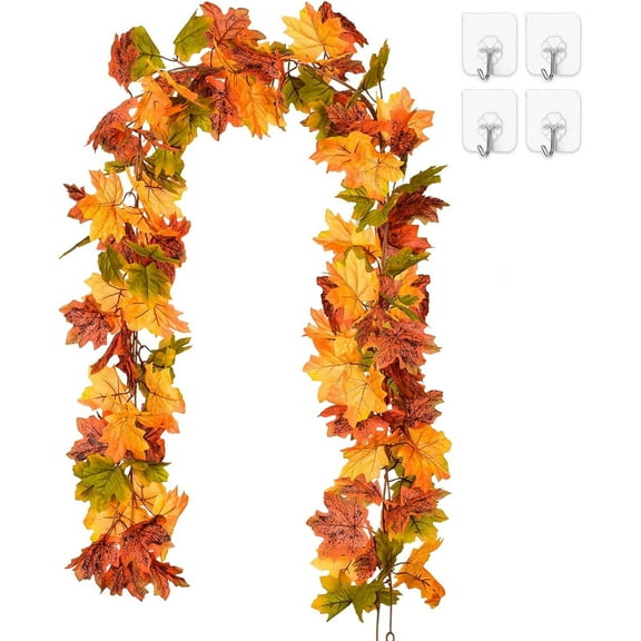 Coolmade 2 Pack Maple Leaves Fall Garland - 6ft/Strand Artificial Fall Foliage Garland Colorful Autumn Decoration for Home Wedding Party Thanksgiving