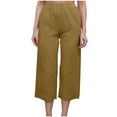 thumbnail image 5 of Hicidod Womens Capri Pants Linen Lightweight Wide Leg Cropped Pants Trendy Solid Elastic High Waist Straight Casual Trouser for Summer, 5 of 7