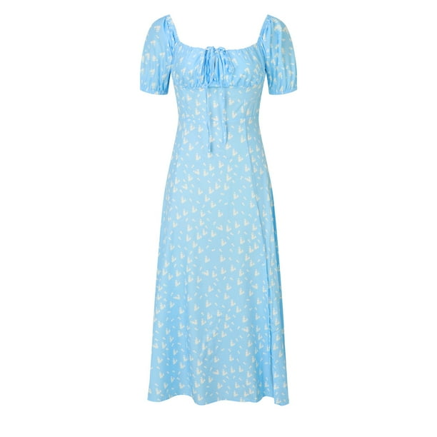 WILLBEST Vestidos con Curvas para Mujer, Vestidos Casuales de Verano para Mujer, de Manga Corta, con Cuello Cuadrado y Abertura Midi Extra Grande
