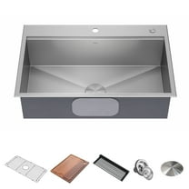 KRAUS Kore 33" Drop-In Workstation 16 Gauge Stainless Steel Single Bowl Kitchen Sink with Accessories