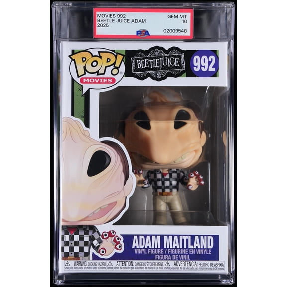 Beetlejuice, PSA Graded 10 GEM MINT, Adam Maitland Collectible Vinyl Figure #992, Fully Encapsulated Bundle with Compatible Funko Pop! PSA Hard Protector Case
