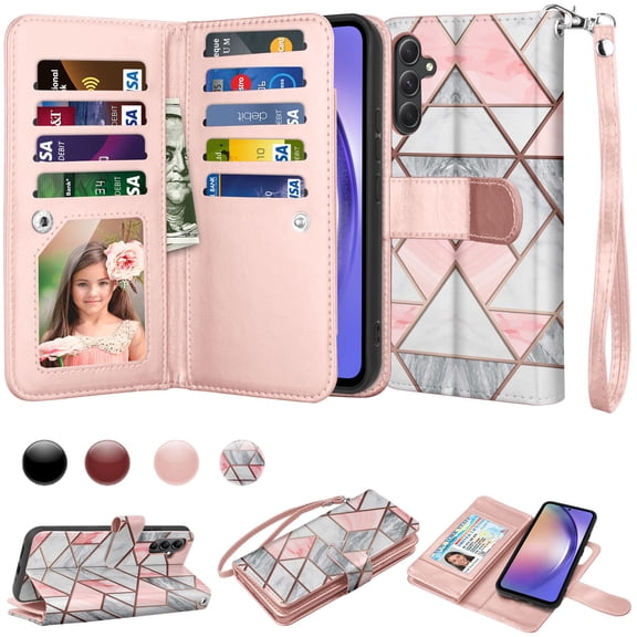 Case for Samsung Galaxy A15 A14 A03S A12 A13 A23 A53 A54 5G Wallet Case,Takfox [RFID Blocking] 9 Card Holder Stand [Shockproof TPU Interior Case] PU Leather Magnetic Protective Flip Cover[Marble]