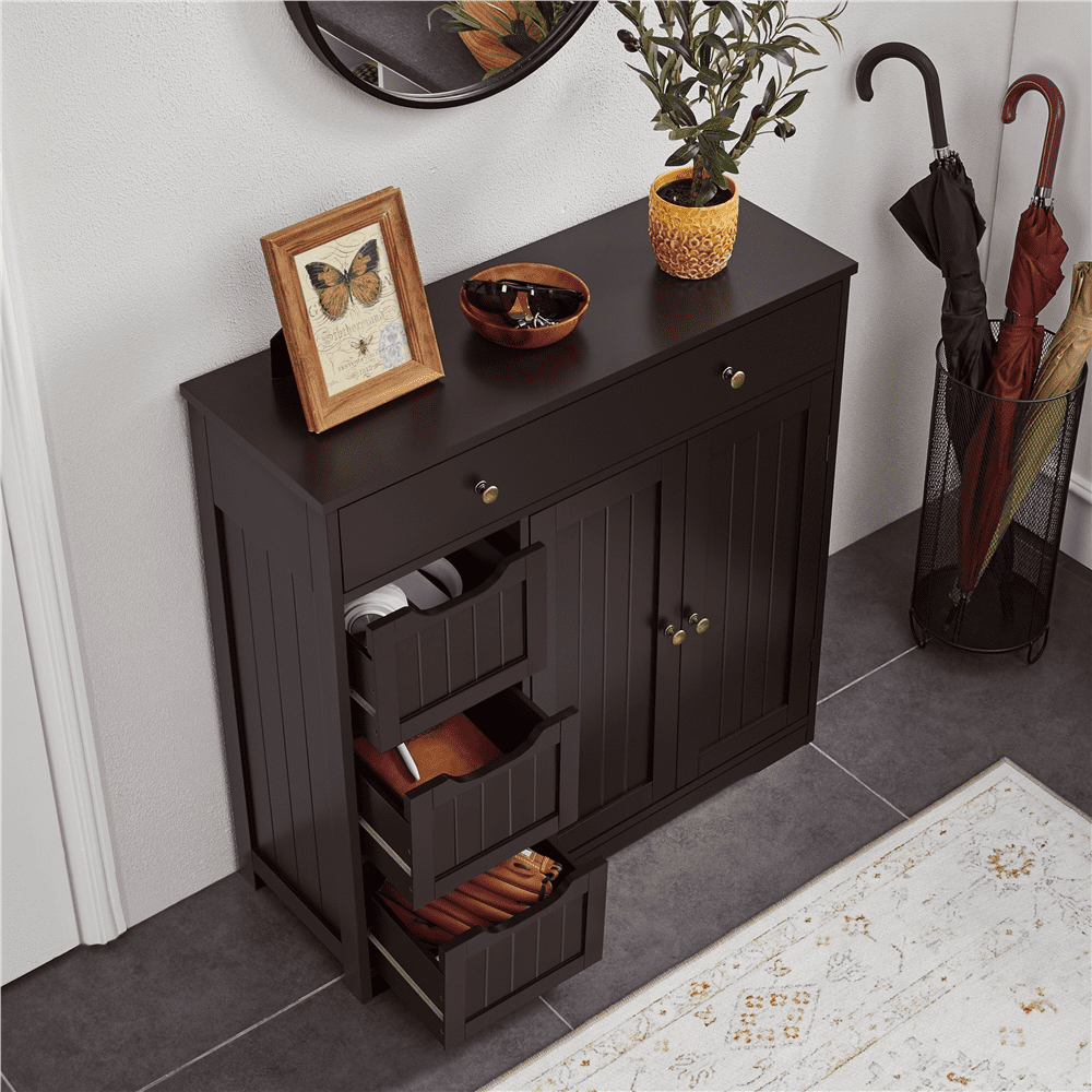 Alden Design 4 Drawers Modern Bathroom Floor Storage Cabinet for Home Kitchen Living Room, Espresso