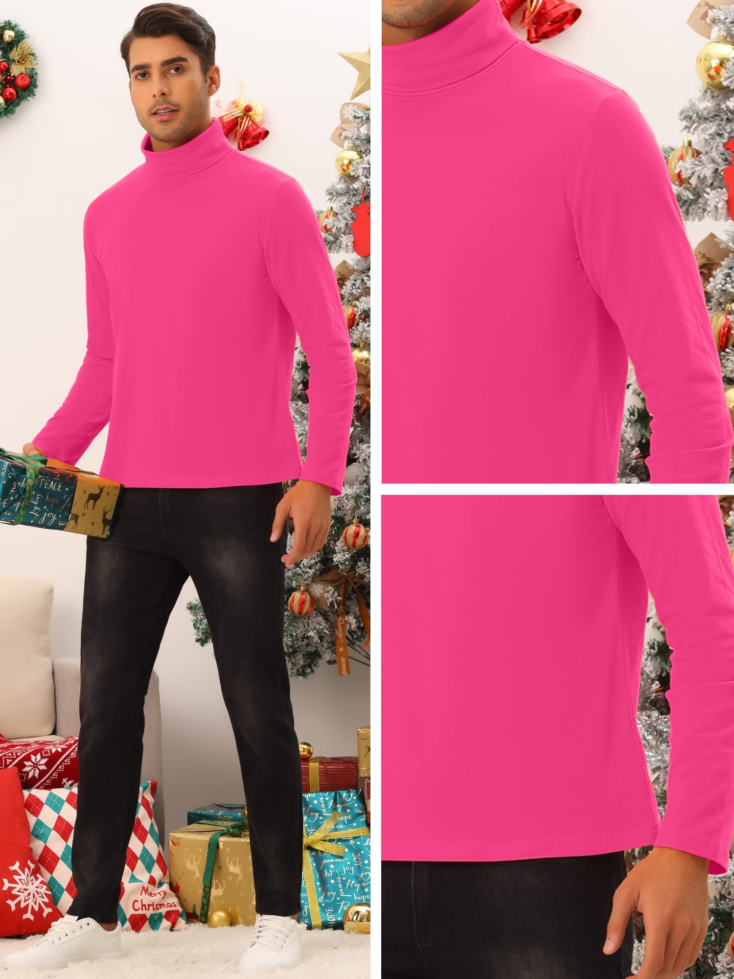 DARING DIVA Turtleneck Top Slim Fit Long Sleeves Knitted Pullover T-Shirt M Rose Red