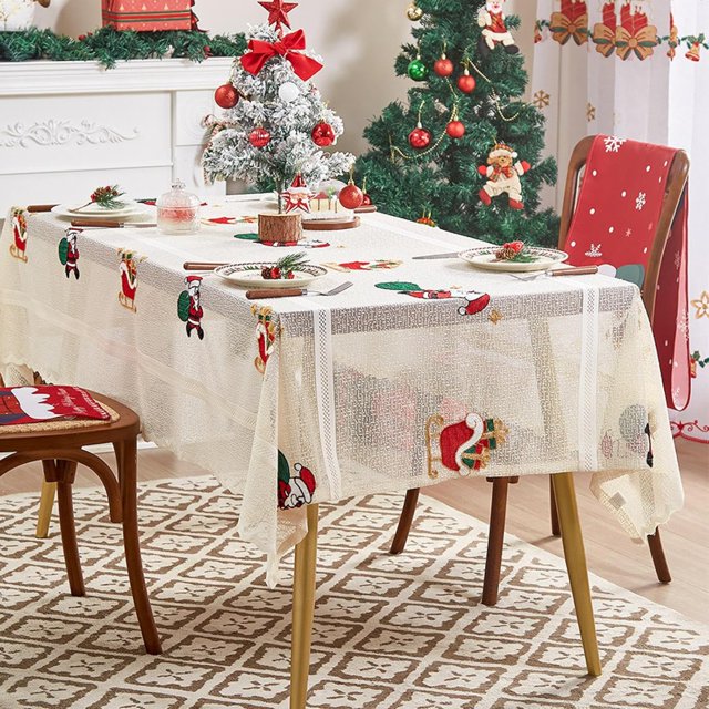 Nappe de Table Festive Père Noël Décoration Imprimé de Noël Nappe de Fête
