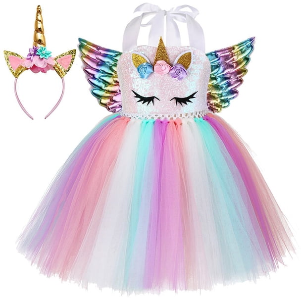 Vestido de fiesta de cumpleaños de princesa unicornio, conjunto de falda tutú brillante, diadema de cuerno, alas, alas de hadas, traje de Cosplay zhangyuxiang unisex