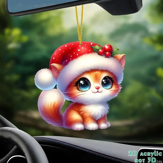 Sombrero navideño, lindos gatitos, decoraciones navideñas, colgante para decoracin de interiores de coches planos transfronterizos, llavero, colgante, colgante, colgante